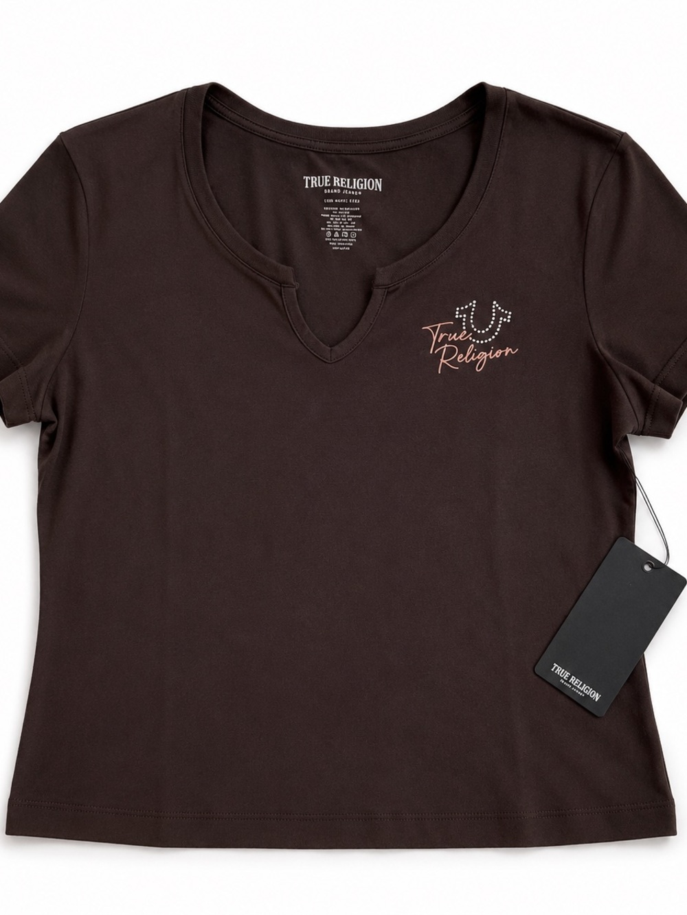 True Religion L NWT Brown Rhinestone Logo Tee Y2K Cotton Stretch